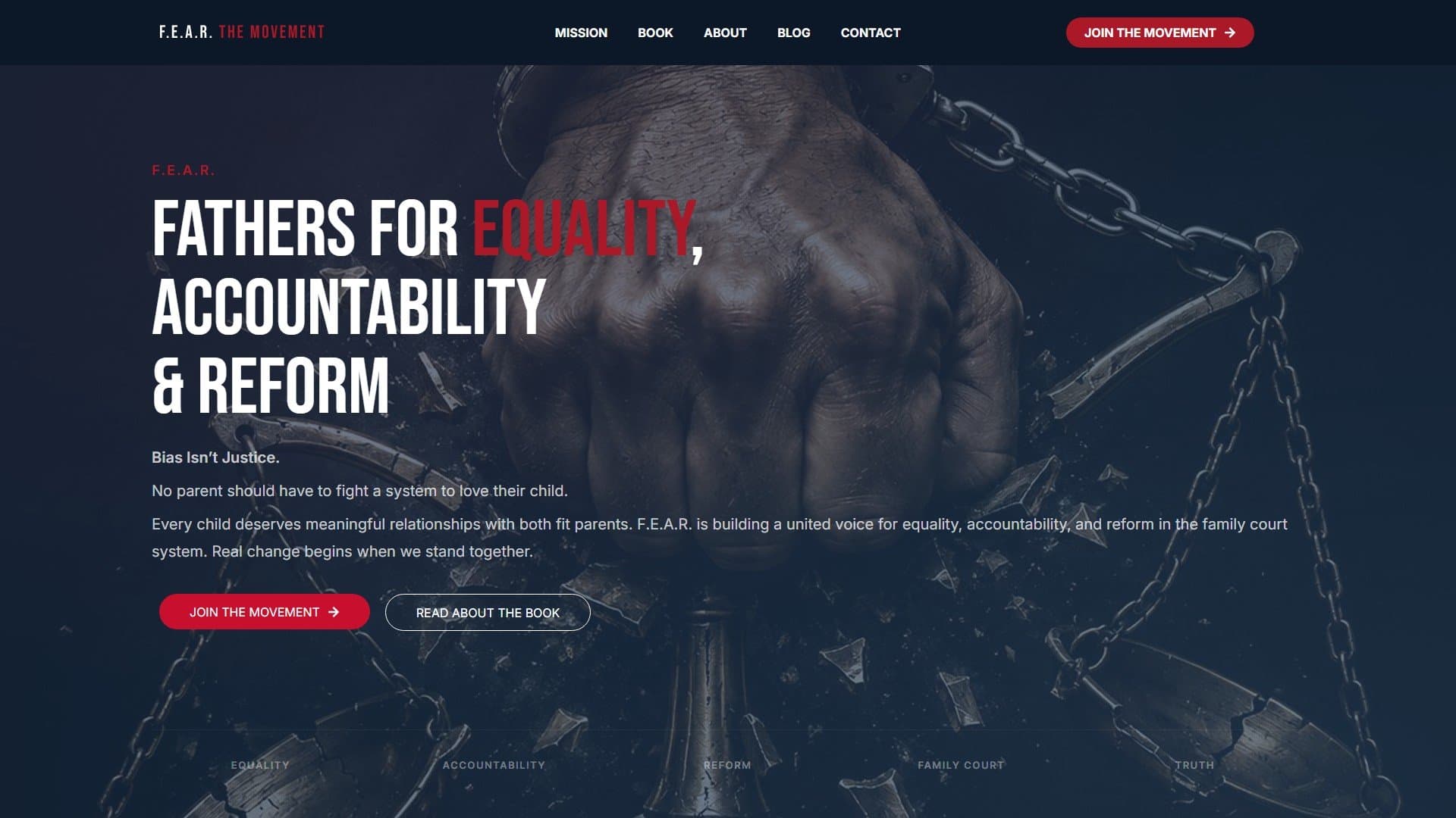First screen of the F.E.A.R. The Movement homepage on desktop