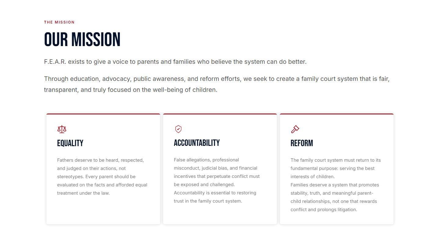 Mission section of the F.E.A.R. The Movement homepage on desktop