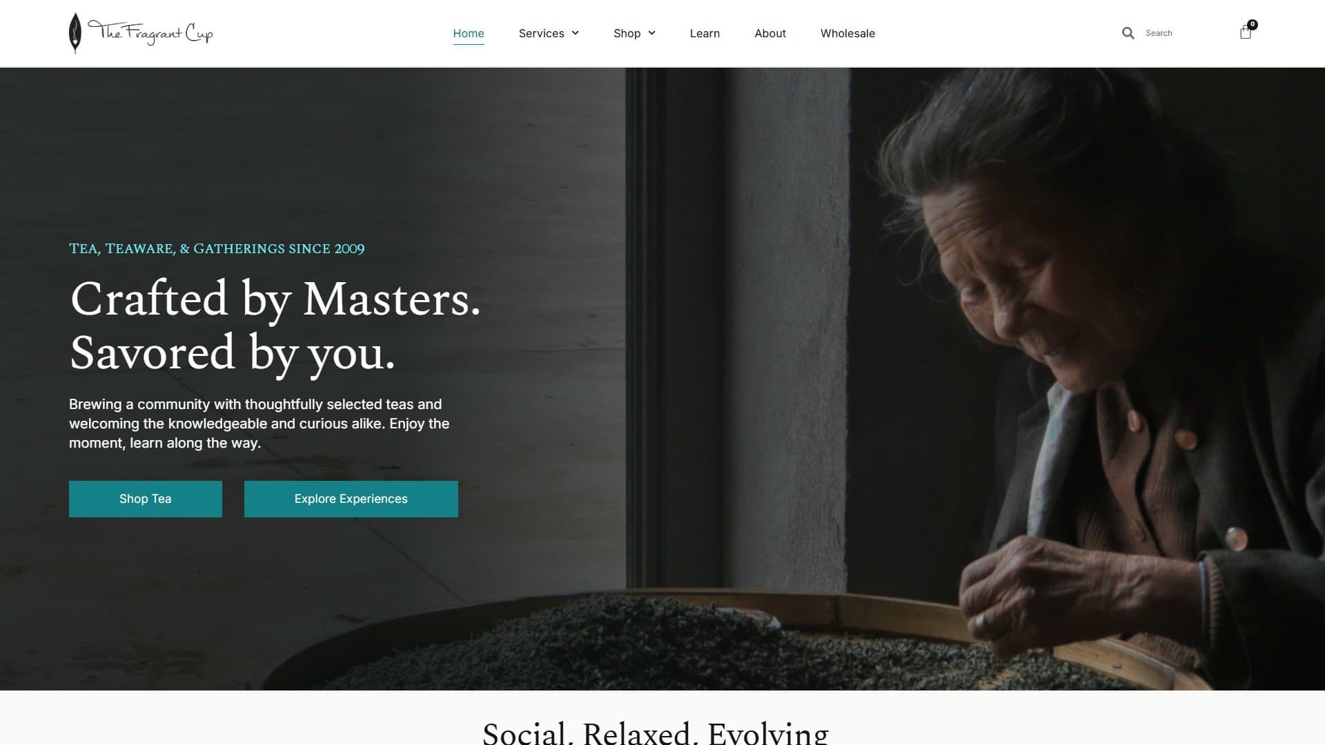 First screen of the The Fragrant Cup homepage on desktop
