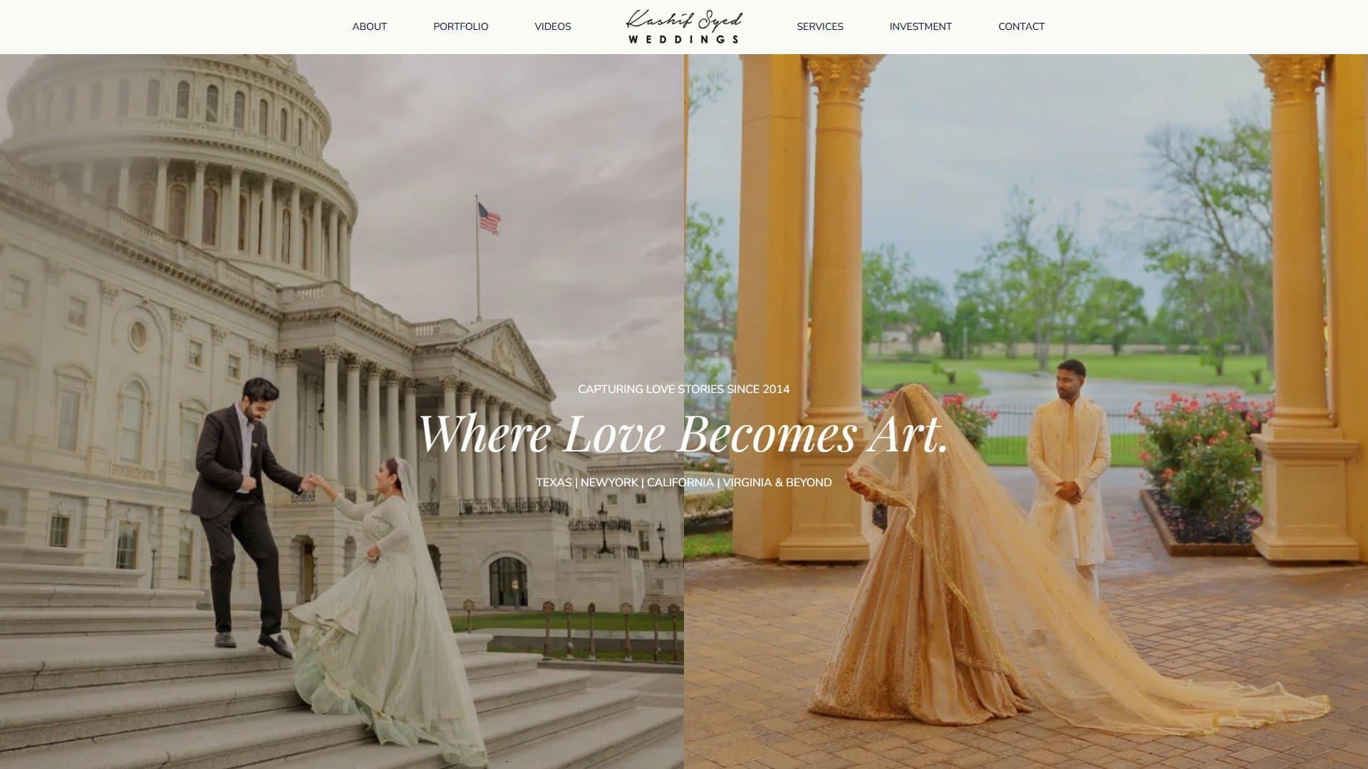 First screen of the Kashif Syed Weddings homepage on desktop