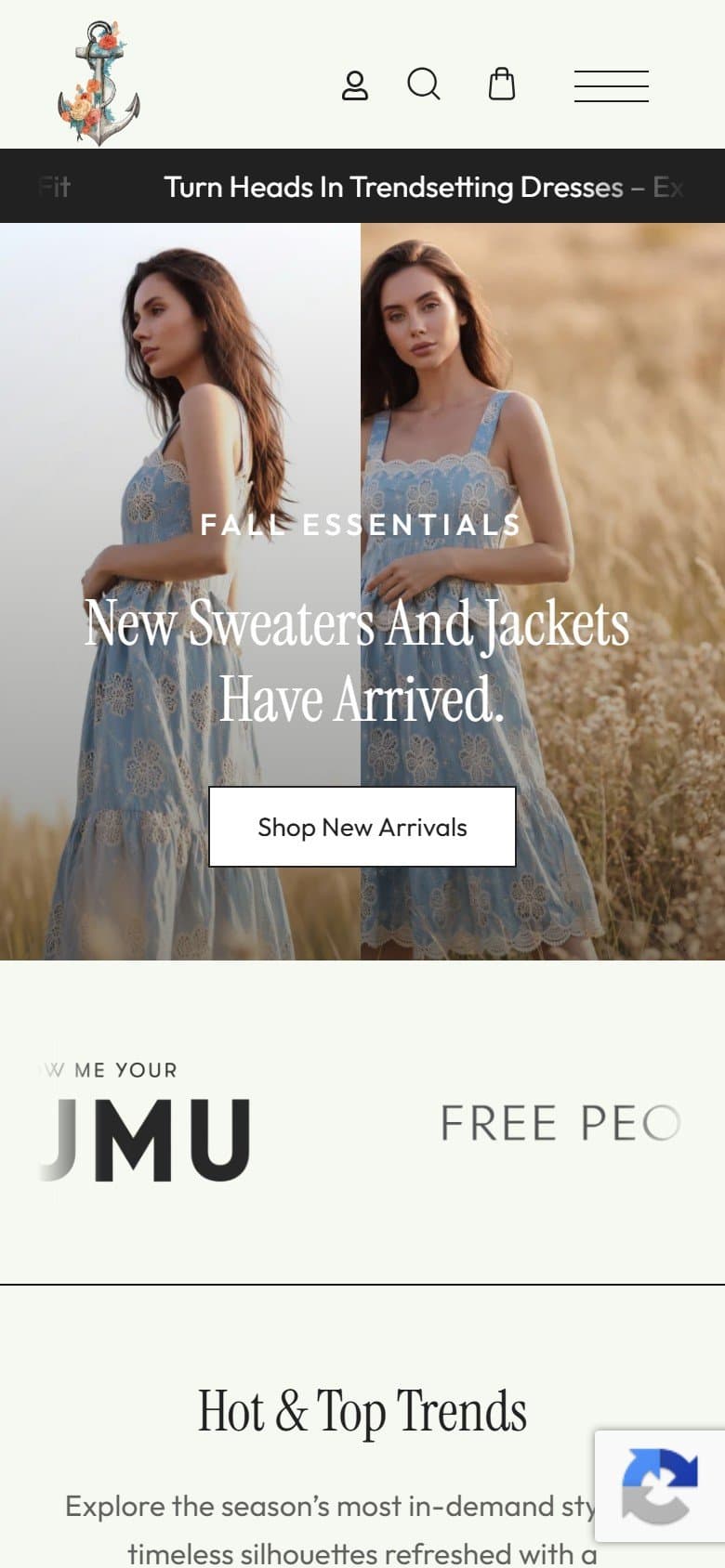 First screen of the Madison Ave Boutique homepage on a phone