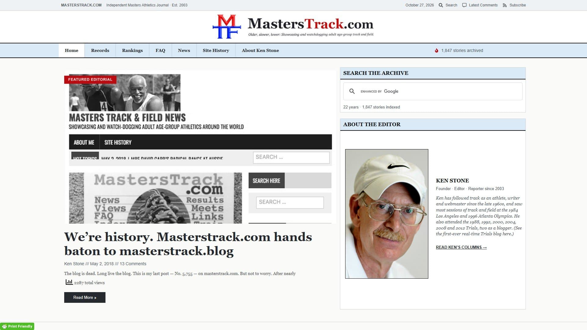 First screen of the MastersTrack.com homepage on desktop