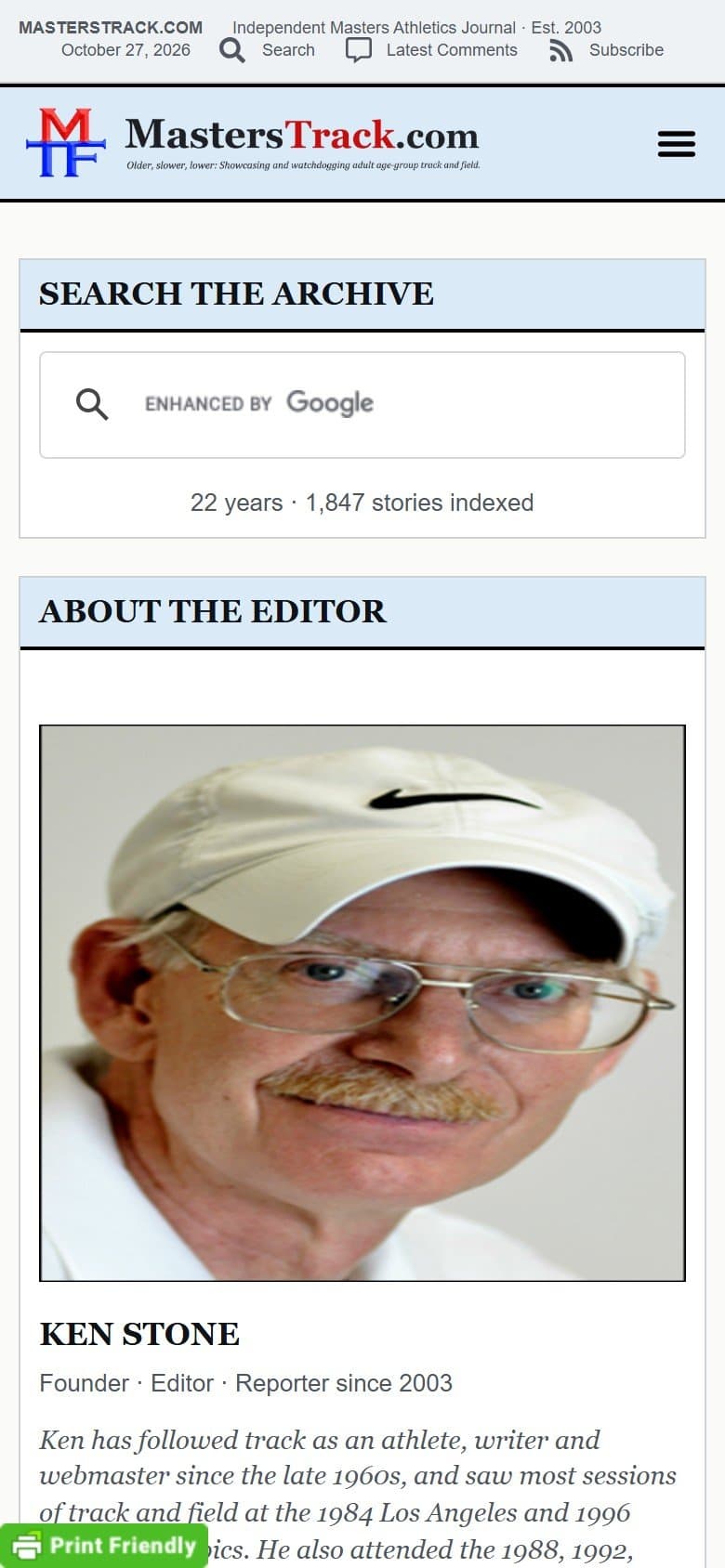 First screen of the MastersTrack.com homepage on a phone