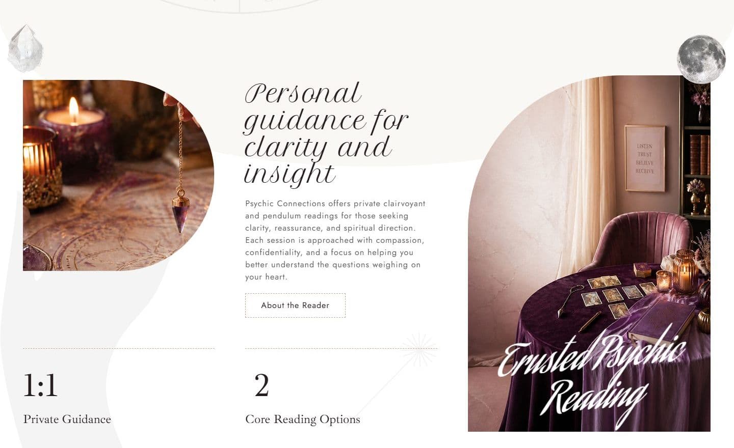 Personal guidance section of the Psychic Connections homepage on desktop