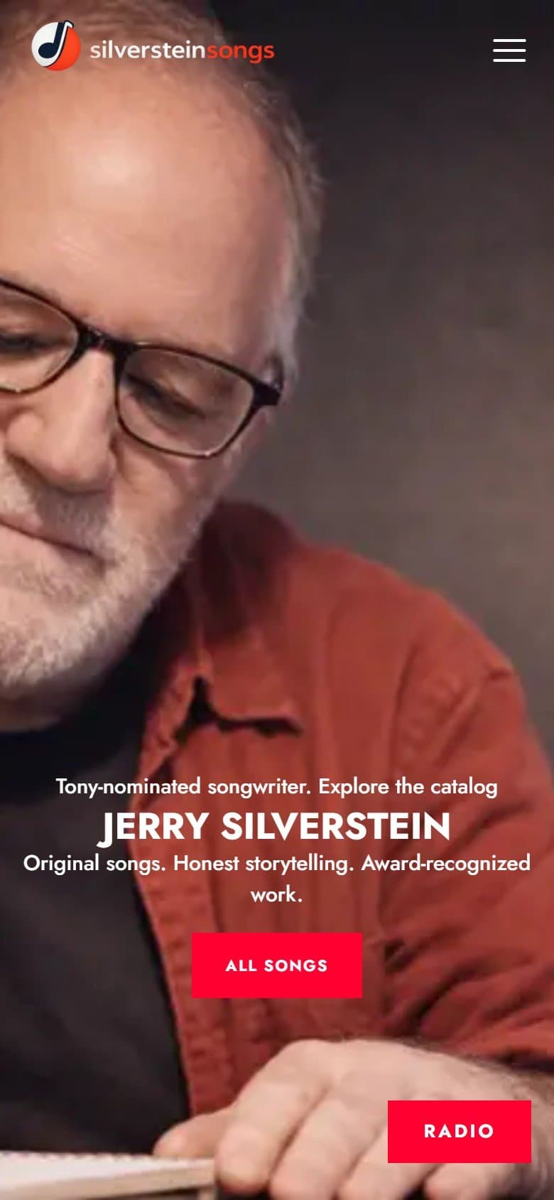 First screen of the Silverstein Songs homepage on a phone