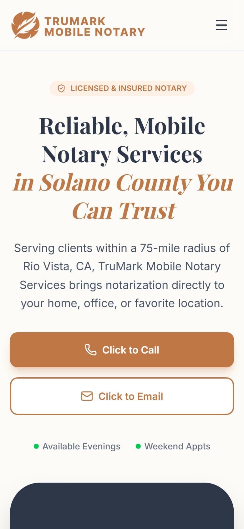 First screen of the TruMark Mobile Notary homepage on a phone