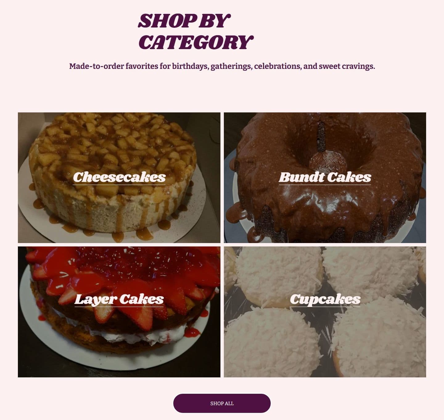 Shop by category section of the Uncle Kenny's Eats and Treats homepage on desktop
